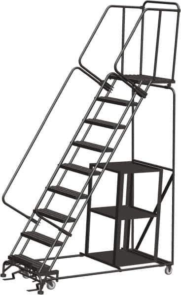 Ballymore - 123" 9 Step Ladder - Safety Stock Picking Ladder, 450 Lb Capacity, 90" Platform Height, 32" Base Width x 74" Depth, Expanded Metal Tread - All Tool & Supply