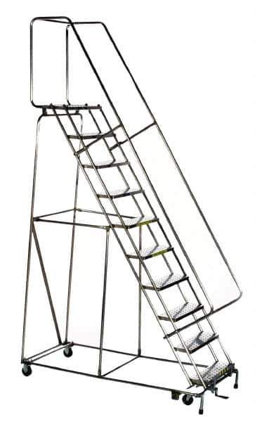 Ballymore - 143" 11 Step Ladder - Rolling Safety Ladder, 450 Lb Capacity, 110" Platform Height, 32" Base Width x 80" Depth, Perforated Tread - All Tool & Supply