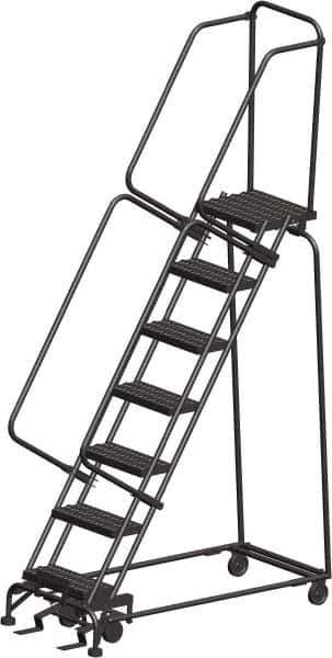 Ballymore - 103" 7 Step Ladder - Rolling Safety Ladder, 450 Lb Capacity, 70" Platform Height, 24" Base Width x 55" Depth, Perforated Tread - All Tool & Supply