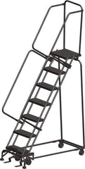 Ballymore - 103" 7 Step Ladder - Rolling Safety Ladder, 450 Lb Capacity, 70" Platform Height, 24" Base Width x 55" Depth, Heavy-Duty Serrated Grating - All Tool & Supply