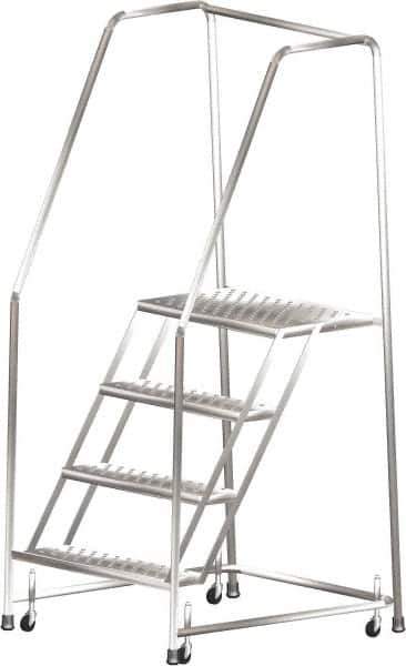 Ballymore - 73" 4 Step Ladder - Rolling Safety Ladder, 450 Lb Capacity, 40" Platform Height, 30" Base Width x 38" Depth, Heavy-Duty Serrated Grating - All Tool & Supply