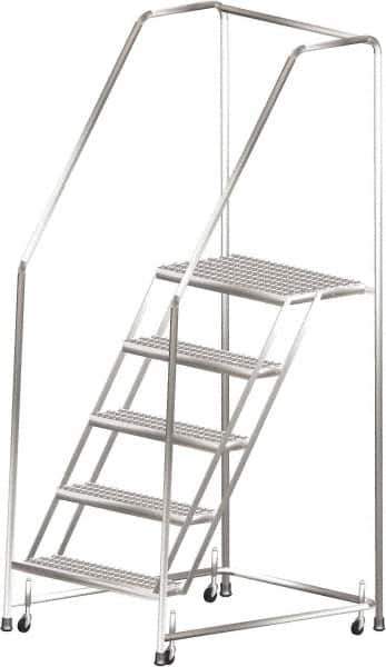 Ballymore - 83" 5 Step Ladder - Rolling Safety Ladder, 450 Lb Capacity, 50" Platform Height, 30" Base Width x 44" Depth, Heavy-Duty Serrated Grating - All Tool & Supply