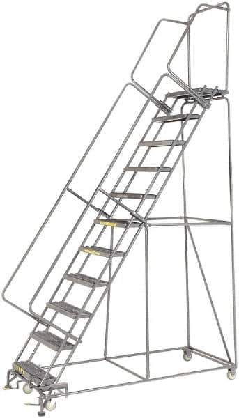 Ballymore - 143" 11 Step Ladder - Rolling Safety Ladder, 450 Lb Capacity, 110" Platform Height, 32" Base Width x 80" Depth, Heavy-Duty Serrated Grating - All Tool & Supply