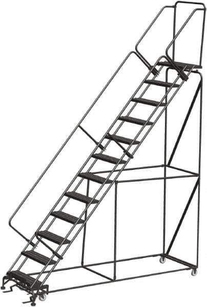 Ballymore - 153" 12 Step Ladder - Rolling Safety Ladder, 450 Lb Capacity, 120" Platform Height, 32" Base Width x 87" Depth, Heavy-Duty Serrated Grating - All Tool & Supply