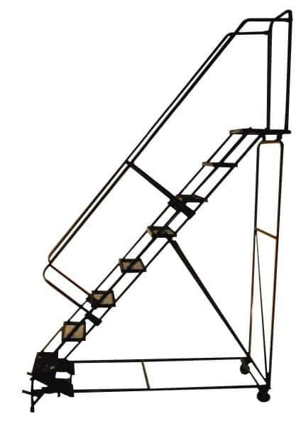 Ballymore - 103" 7 Step Stairway Slope Ladder - Rolling Safety Ladder, 450 Lb Capacity, 70" Platform Height, 30" Base Width x 69" Depth, Perforated Tread - All Tool & Supply