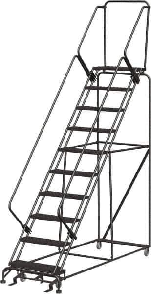 Ballymore - 133" 10 Step Stairway Slope Ladder - Rolling Safety Ladder, 450 Lb Capacity, 100" Platform Height, 32" Base Width x 97" Depth, Heavy-Duty Serrated Grating - All Tool & Supply