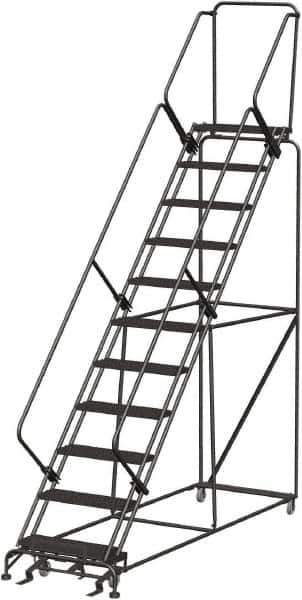 Ballymore - 143" 11 Step Stairway Slope Ladder - Rolling Safety Ladder, 450 Lb Capacity, 110" Platform Height, 32" Base Width x 106" Depth, Heavy-Duty Serrated Grating - All Tool & Supply