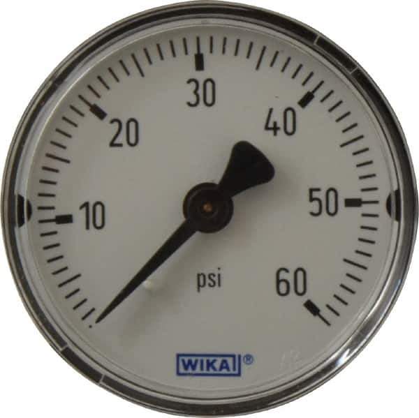 Wika - 2" Dial, 1/4 Thread, 0-60 Scale Range, Pressure Gauge - Center Back Connection Mount, Accurate to 3-2-3% of Scale - All Tool & Supply