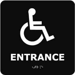 NMC - Entrance, 8" Wide x 8" High, Plastic Sign - English, Braille, White on Blue, Wall Mount - All Tool & Supply