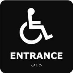 NMC - Entrance, 8" Wide x 8" High, Plastic Sign - English, Braille, White on Black, Wall Mount - All Tool & Supply