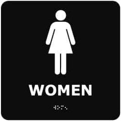 NMC - Women, 8" Wide x 8" High, Plastic Sign - English, Braille, White on Black, Wall Mount - All Tool & Supply