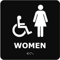 NMC - Women, 8" Wide x 8" High, Plastic Sign - English, Braille, White on Black, Wall Mount - All Tool & Supply