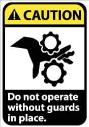 NMC - "Caution - Do Not Operate without Guards in Place", 14" Long x 10" Wide, Pressure-Sensitive Vinyl Safety Sign - Rectangle, 0.004" Thick, Use for Accident Prevention - All Tool & Supply