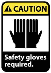 NMC - Accident Prevention Label, Header: CAUTION - Legend: Caution - Safety Gloves Required, English, Black, Yellow & White, 5" Long x 3" High, Sign Muscle Finish - All Tool & Supply