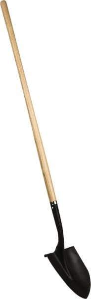 PRO-SOURCE - 11" High x 9-1/2" Wide Round Steel Shovel - 48" Long Wood Straight Handle, Front Turned - All Tool & Supply