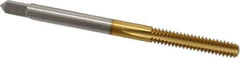 Made in USA - #6-32 UNC 2B 3 Flute TiN Finish High Speed Steel Straight Flute Standard Hand Tap - Bottoming, Right Hand Thread, 2" OAL, 11/16" Thread Length, H3 Limit, Oversize - All Tool & Supply