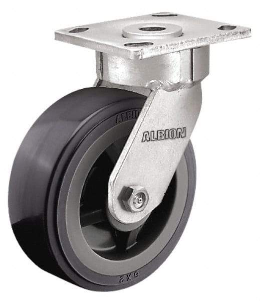 Albion - 5" Diam x 2" Wide x 6-1/2" OAH Top Plate Mount Rigid Caster - Soft Rubber, 375 Lb Capacity, Precision Sealed Bearing, 4 x 4-1/2" Plate - All Tool & Supply