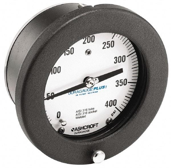 Ashcroft - 4-1/2" Dial, 1/4 Thread, 0-100 Scale Range, Pressure Gauge - Center Back Connection Mount, Accurate to 0.5% of Scale - All Tool & Supply