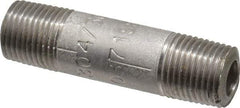 Merit Brass - Schedule 80, 1/8" Pipe x 1-1/2" Long, Grade 304/304L Stainless Steel Pipe Nipple - Seamless & Threaded - All Tool & Supply