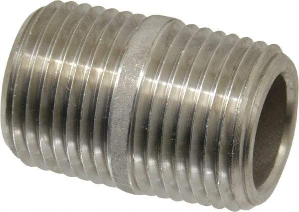 Merit Brass - Schedule 80, 3/8" Pipe x 1" Long, Grade 304/304L Stainless Steel Pipe Nipple - Seamless & Threaded - All Tool & Supply