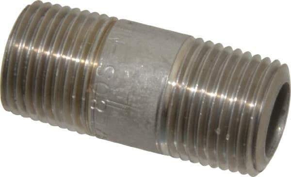 Merit Brass - Schedule 80, 3/8" Pipe x 1-1/2" Long, Grade 304/304L Stainless Steel Pipe Nipple - Seamless & Threaded - All Tool & Supply