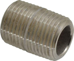 Merit Brass - Schedule 80, 1/2" Pipe x 1-1/8" Long, Grade 304/304L Stainless Steel Pipe Nipple - Seamless & Threaded - All Tool & Supply