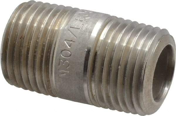 Merit Brass - Schedule 80, 1/2" Pipe x 1-1/2" Long, Grade 304/304L Stainless Steel Pipe Nipple - Seamless & Threaded - All Tool & Supply