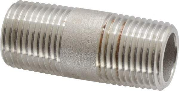 Merit Brass - Schedule 80, 1/2" Pipe x 2" Long, Grade 304/304L Stainless Steel Pipe Nipple - Seamless & Threaded - All Tool & Supply