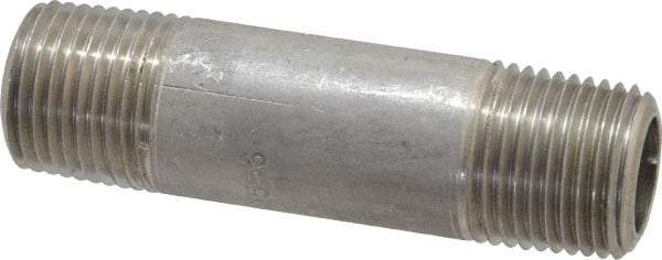 Merit Brass - Schedule 80, 1/2" Pipe x 3" Long, Grade 304/304L Stainless Steel Pipe Nipple - Seamless & Threaded - All Tool & Supply