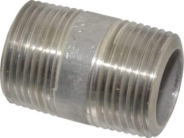 Merit Brass - Schedule 80, 3/4" Pipe x 1-1/2" Long, Grade 304/304L Stainless Steel Pipe Nipple - Seamless & Threaded - All Tool & Supply