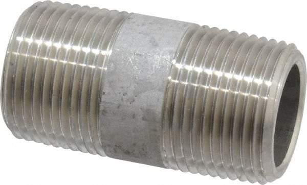 Merit Brass - Schedule 80, 3/4" Pipe x 2" Long, Grade 304/304L Stainless Steel Pipe Nipple - Seamless & Threaded - All Tool & Supply