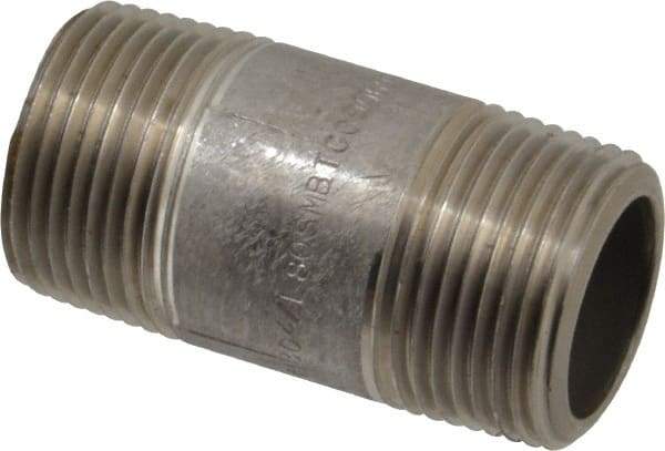 Merit Brass - Schedule 80, 1" Pipe x 2-1/2" Long, Grade 304/304L Stainless Steel Pipe Nipple - Seamless & Threaded - All Tool & Supply