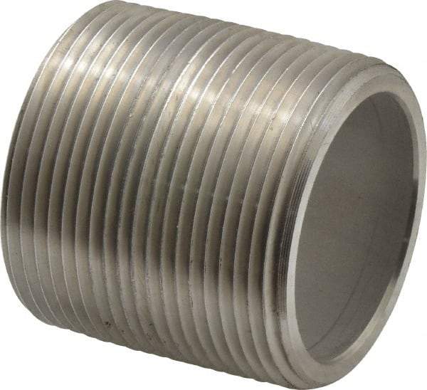 Merit Brass - Schedule 80, 1-1/2" Pipe x 1-3/4" Long, Grade 304/304L Stainless Steel Pipe Nipple - Seamless & Threaded - All Tool & Supply