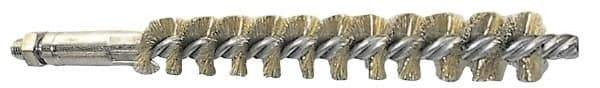 Schaefer Brush - 4" Brush Length, 1" Diam, Double Stem, Single Spiral Tube Brush - 6-1/4" Long, Brass, 1/4-28 Male Connection - All Tool & Supply