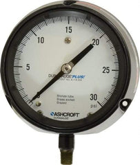 Ashcroft - 4-1/2" Dial, 1/4 Thread, 0-30 Scale Range, Pressure Gauge - Lower Connection, Rear Flange Connection Mount, Accurate to 0.5% of Scale - All Tool & Supply