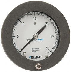 Ashcroft - 4-1/2" Dial, 1/4 Thread, 0-30 Scale Range, Pressure Gauge - Center Back Connection Mount, Accurate to 0.5% of Scale - All Tool & Supply