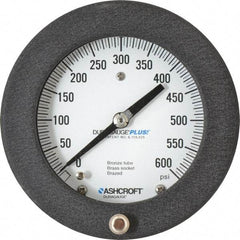 Ashcroft - 4-1/2" Dial, 1/4 Thread, 0-600 Scale Range, Pressure Gauge - Center Back Connection Mount, Accurate to 0.5% of Scale - All Tool & Supply