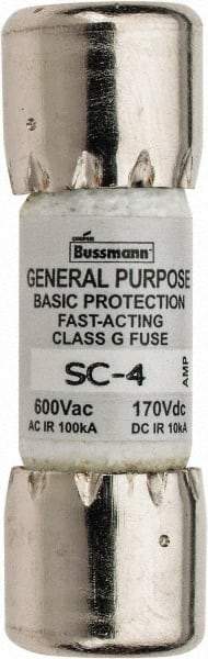 Cooper Bussmann - 170 VDC, 600 VAC, 4 Amp, Time Delay Size Rejecting/NonRejecting Fuse - Fuse Holder Mount, 1-5/16" OAL, 10 at DC, 100 at AC (RMS) kA Rating, 13/32" Diam - All Tool & Supply