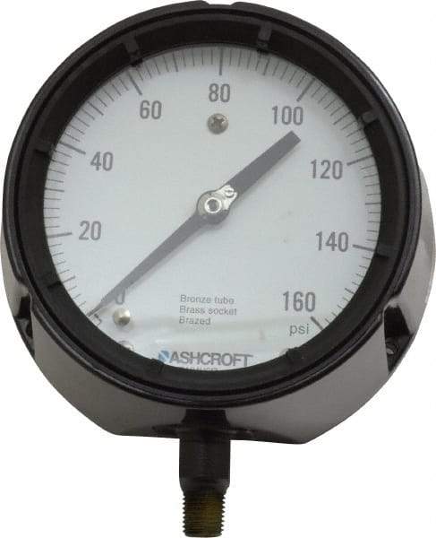 Ashcroft - 4-1/2" Dial, 1/4 Thread, 0-160 Scale Range, Pressure Gauge - Lower Connection, Rear Flange Connection Mount, Accurate to 0.5% of Scale - All Tool & Supply