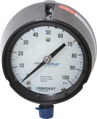 Ashcroft - 4-1/2" Dial, 1/2 Thread, 0-100 Scale Range, Pressure Gauge - Lower Connection, Rear Flange Connection Mount, Accurate to 0.5% of Scale - All Tool & Supply