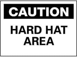 NMC - "Caution - Hard Hat Area", 10" Long x 14" Wide, Pressure-Sensitive Vinyl Safety Sign - Rectangle, 0.004" Thick, Use for Accident Prevention - All Tool & Supply