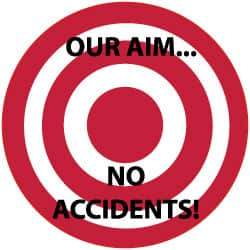 NMC - Our Aim - No Accidents, Hard Hat Label - Red on White, 2" Thick, For Accident Prevention - All Tool & Supply