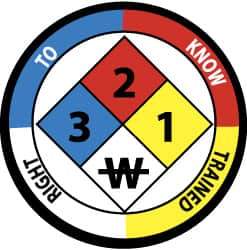 NMC - Right to Know Trained, Hard Hat Label - Blue, Red, Yellow & Black on White, 2" Thick, For Accident Prevention - All Tool & Supply