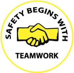 NMC - Safety Begins with Teamwork, Hard Hat Label - Yellow & Black on White, 2" Thick, For Accident Prevention - All Tool & Supply