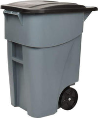 Rubbermaid - 50 Gal Gray Rectangle Trash Can - Polyethylene, 36-1/2" High x 28-1/2" Long x 23-3/8" Wide - All Tool & Supply