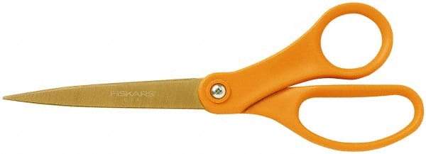 Fiskars - 3-1/2" LOC, 8" OAL TiN Coated Stainless Steel Ergonomic Titanium Shop Shear - Ambidextrous, Straight Handle, For Shop Use - All Tool & Supply