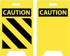 NMC - Caution - Black Diagonal Lines, Caution - Blank No Legend, 12" Wide x 20" High, Plastic Floor Sign - A-Frame, Black on Yellow, For Accident Prevention - All Tool & Supply