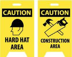 NMC - Caution - Hard Hat Area, Caution - Construction Area, 12" Wide x 20" High, Plastic Floor Sign - A-Frame, Black on Yellow, For Accident Prevention - All Tool & Supply