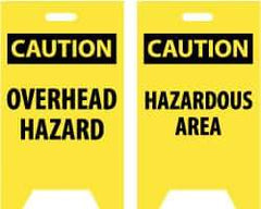 NMC - Caution - Overhead Hazard, Caution - Hazardous Area, 12" Wide x 20" High, Plastic Floor Sign - A-Frame, Black on Yellow, For Hazardous Materials - All Tool & Supply