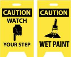 NMC - Caution - Watch Your Step, Caution - Wet Paint, 12" Wide x 20" High, Plastic Floor Sign - A-Frame, Black on Yellow, For Accident Prevention - All Tool & Supply